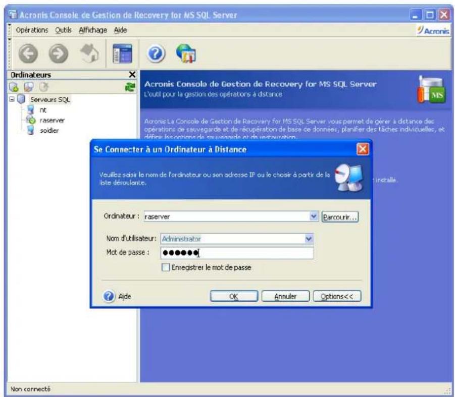 ACRONIS Recovery for MS SQL Server - Connexion sur un serveur de bases de données distant - 2