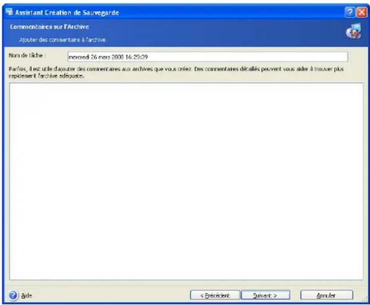 ACRONIS Recovery for MS SQL Server - Définir un nom de tâche et ajouter des commentaires - 1