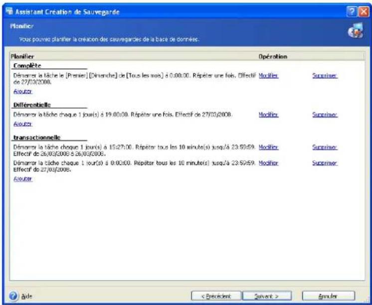 ACRONIS Recovery for MS SQL Server - Définition des paramètres de planification de sauvegarde - 1