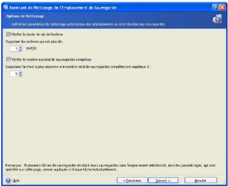 ACRONIS Recovery for MS SQL Server - Définition des options de nettoyage - 1