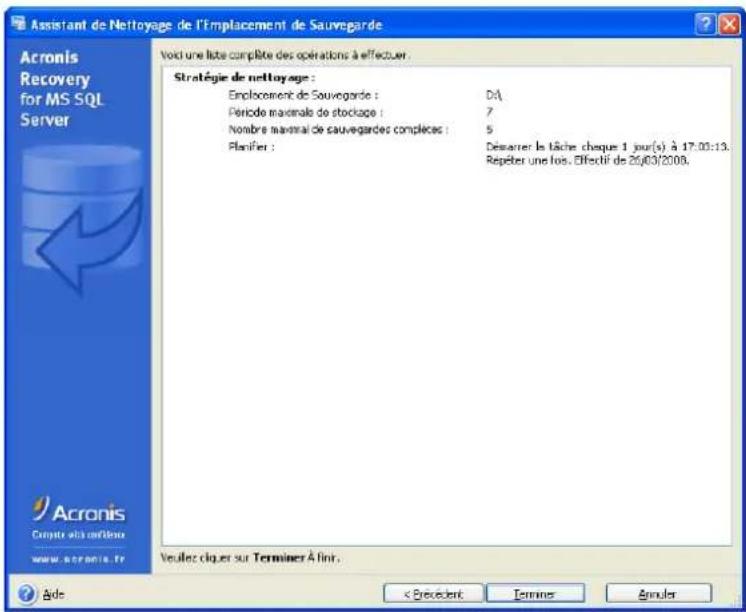 ACRONIS Recovery for MS SQL Server - Résumé de Nettoyage d'Emplacement de Sauvegarde - 1