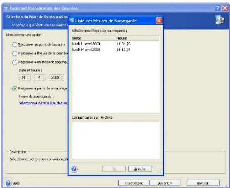 ACRONIS Recovery for MS SQL Server - Sélection du point de restauration - 2
