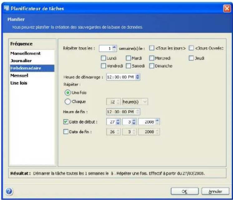 ACRONIS Recovery for MS SQL Server - Configuration des paramètres de planification - 3