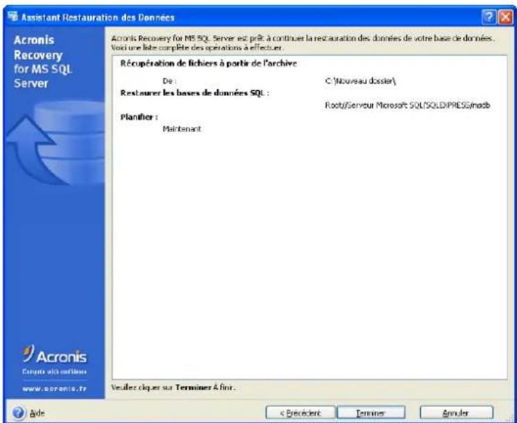 ACRONIS Recovery for MS SQL Server - Résumé de restauration - 1