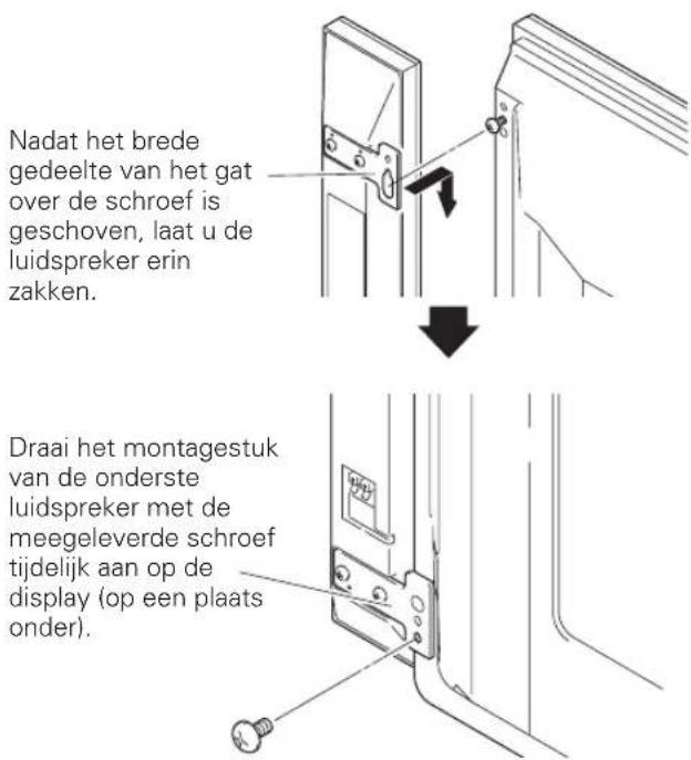PIONEER PDPS58 - Hang het montagestuk van de luidspreker aan de schroef die u aan de bovenzijde heeft geinstalleerd door het brede gedeelte erover Been te schuiven en het in de gleuf te latent zakken; draai de laagste schroef tijdelijk aan. - 1