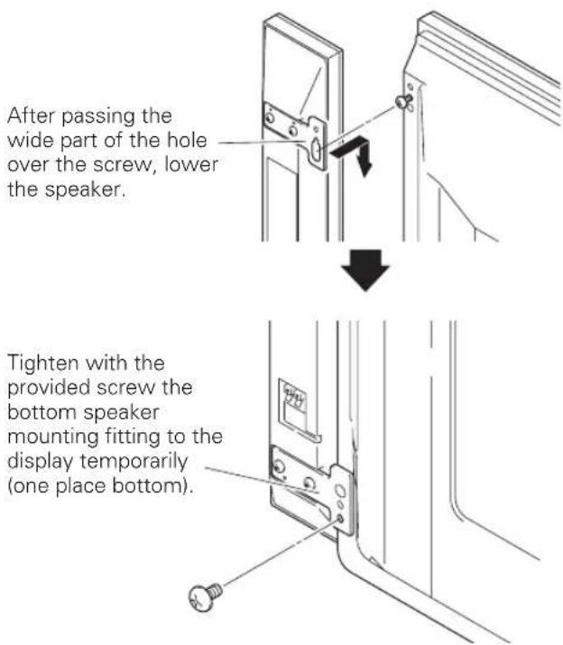 PIONEER PDPS58 - Hang the speaker mounting fitting on the screw you installed at the top by passing the wide part over it and lowering into the slot; screw in the lower screw temporarily. - 1