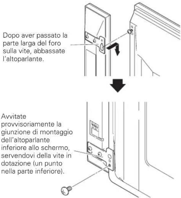 PIONEER PDPS58 - Fissate la giunzione di montaggio dell'altoparlante alla vite che avete installato sulla parte superiore, facendo passare la parte larga sopra diessa e abbassandola nella scanalatura, avvitate provvisoramente la vite inferiore. - 1