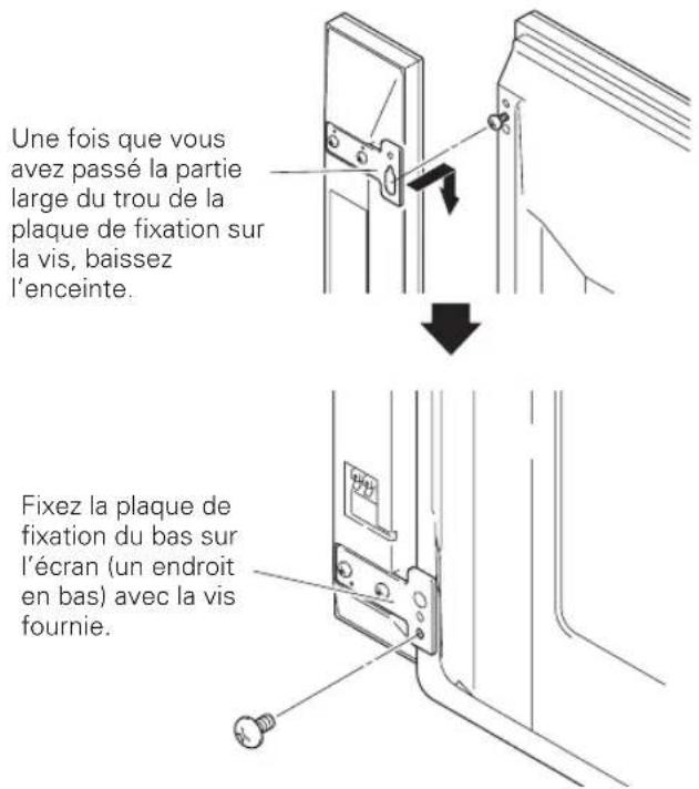 PIONEER PDPS58 - Placez la plaque de fixation d'enceinte sur la vis que vous venez de poser en passant la partie large par-dessus puis en faisant glisser la vis au bas de la fente. vissez provisoirement la vis du bas. - 1