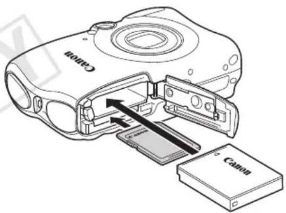 CANON PowerShot SD990 IS - Inserte la bateria (bateria NB-5L) y la tarjeta de memoria. - 1