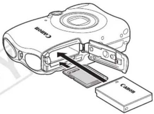 CANON PowerShot SD990 IS - Insert the battery (Battery Pack NB-5L), and the memory card. - 1