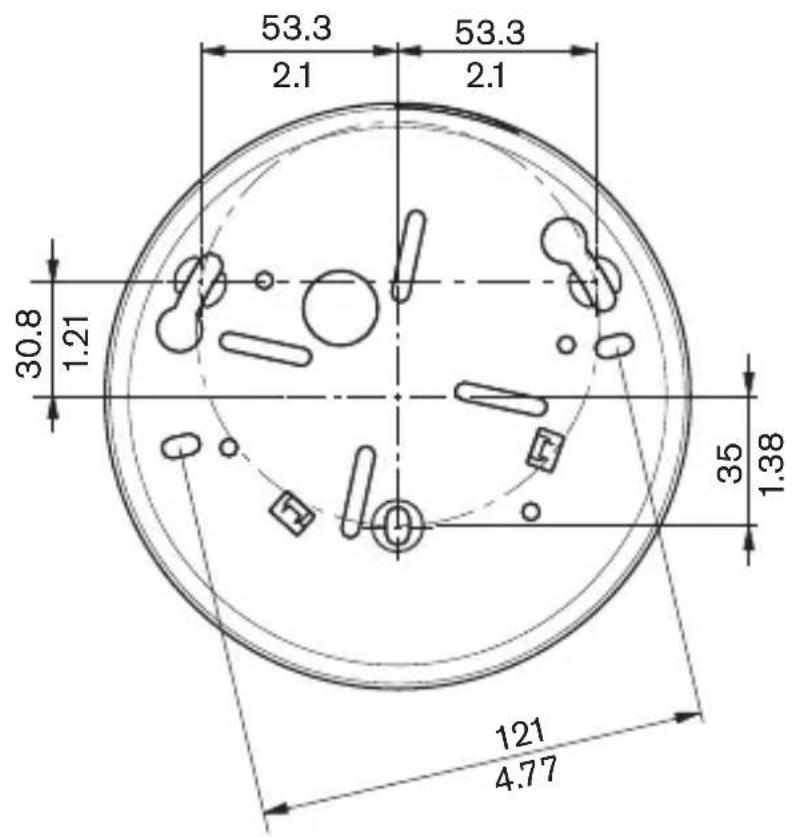BOSCH VDC445V0410 - Abmessungen mit Befestigungsrahmen für Aufputz-Montage (mm/Zoll) - 1