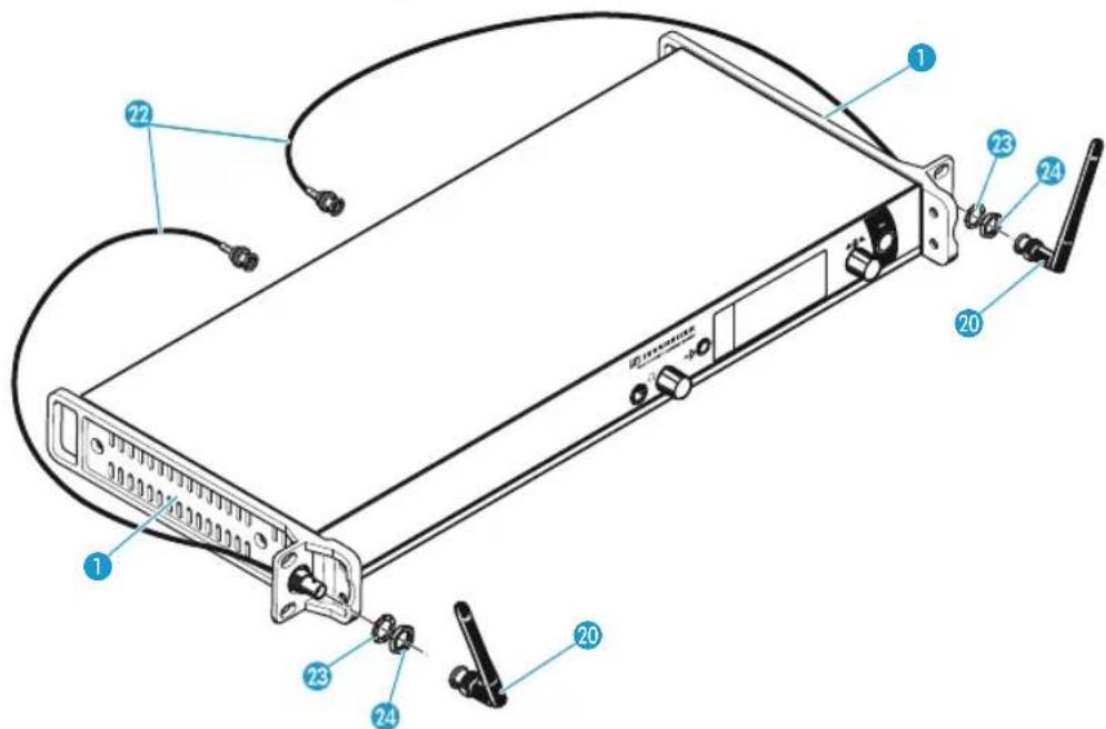 SENNHEISER EM 2050 - Raccorder les antennes à l'avant du rack - 2