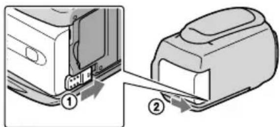 SONY Handycam DCRSX65ES - Per rimuovere il blocco batteria - 1