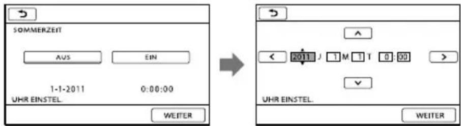 SONY Handycam DCRSX65ES - Stellen Sie [SOMMERZEIT], Datum und Uhrzeit ein und berühren Sie dann OK. - 1