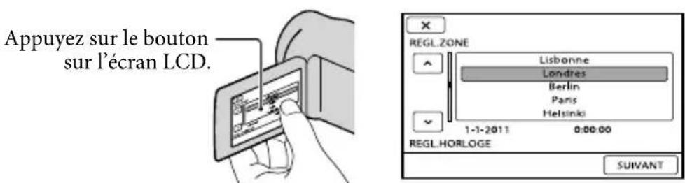 SONY Handycam DCRSX65ES - Sélectionnez la zone géographique de votrechoix à l'aide de / , puis appuyez sur [SUIVANT]. - 1
