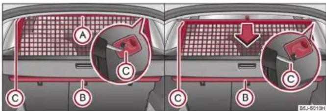 SKODA Fabia (2010) - Utilisation du filet de séparation derrière les sièges arrêté - 1