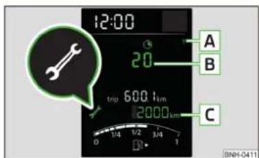 SKODA Rapid (2014) - Affichage du kilométrage et du nombre de jours restant jusqu'au prochain entretien - 1