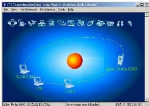 AT&T Corporation Software New Window Evolution (SMR default) File View My Bluetooth My Services Tools Help ALLEN 6050 AT&T JOE JOMY Alten_ Nokia 6050 Device name was a installed. FAD 17: 192.160.30.1