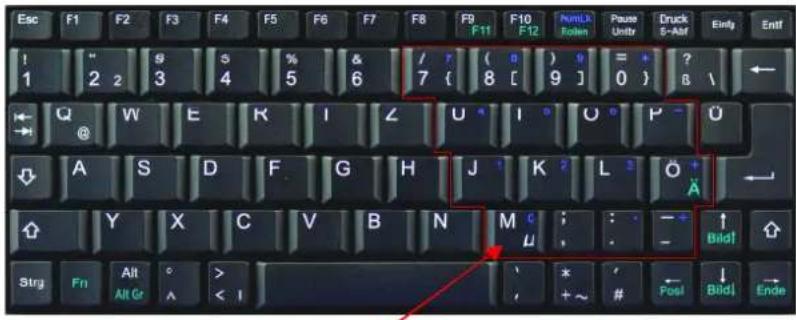 Esc F1 F2 F3 F4 F5 F6 F7 F8 F9 F10 F11 F12 FontA 1 2 3 4 5 6 7 8 9 0 B Q W E K I L U * I * O * P - U A S D F G H J K L 3 Ö + Y X C V B N M ; : - ↑ Strg Fn Alt Gr > < 1 , + ~ # Posl Bld↓ Ende