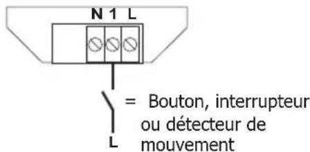 N 1 L = Bouton, interrupteur ou détecteur de mouvement