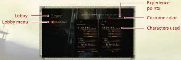 Lobby Lobby menu Experience points Costume color Characters used