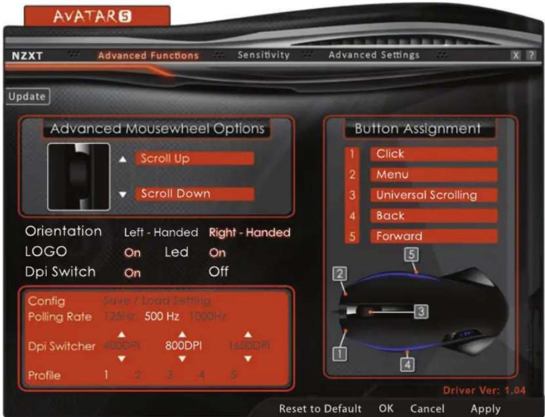NZXT Avatar S - Interface du pilote de la souris Avatar S - 1
