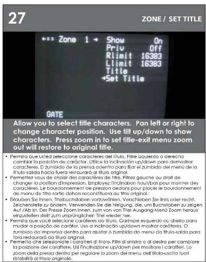 Moog Videolarm PFD7T12N3 - Turn on "PRIV" to activate; Rlimit will turn off menu, to allow you to position right limit for zone. - 3