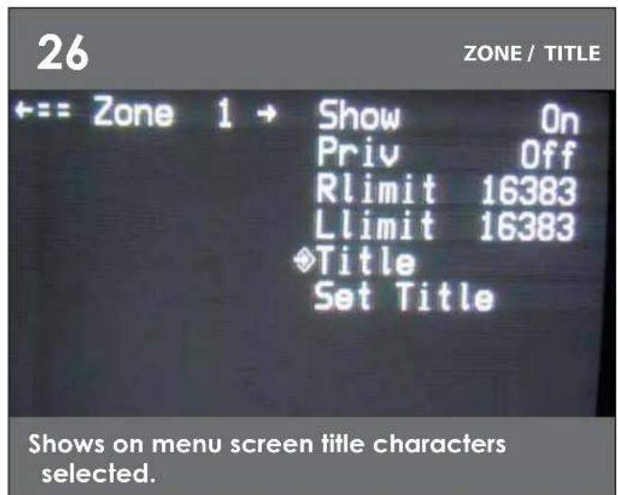 Moog Videolarm PFD7T12S3 - Turn on "PRIV" to activate; Rlimit will turn off menu, to allow you to position right limit for zone. - 2