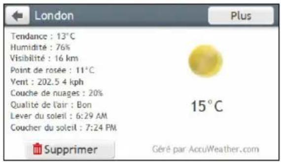 MIO Spirit 685 - Comment puis-je visualiser les infos météo pour une ville que j'ai ajoutée ? - 1