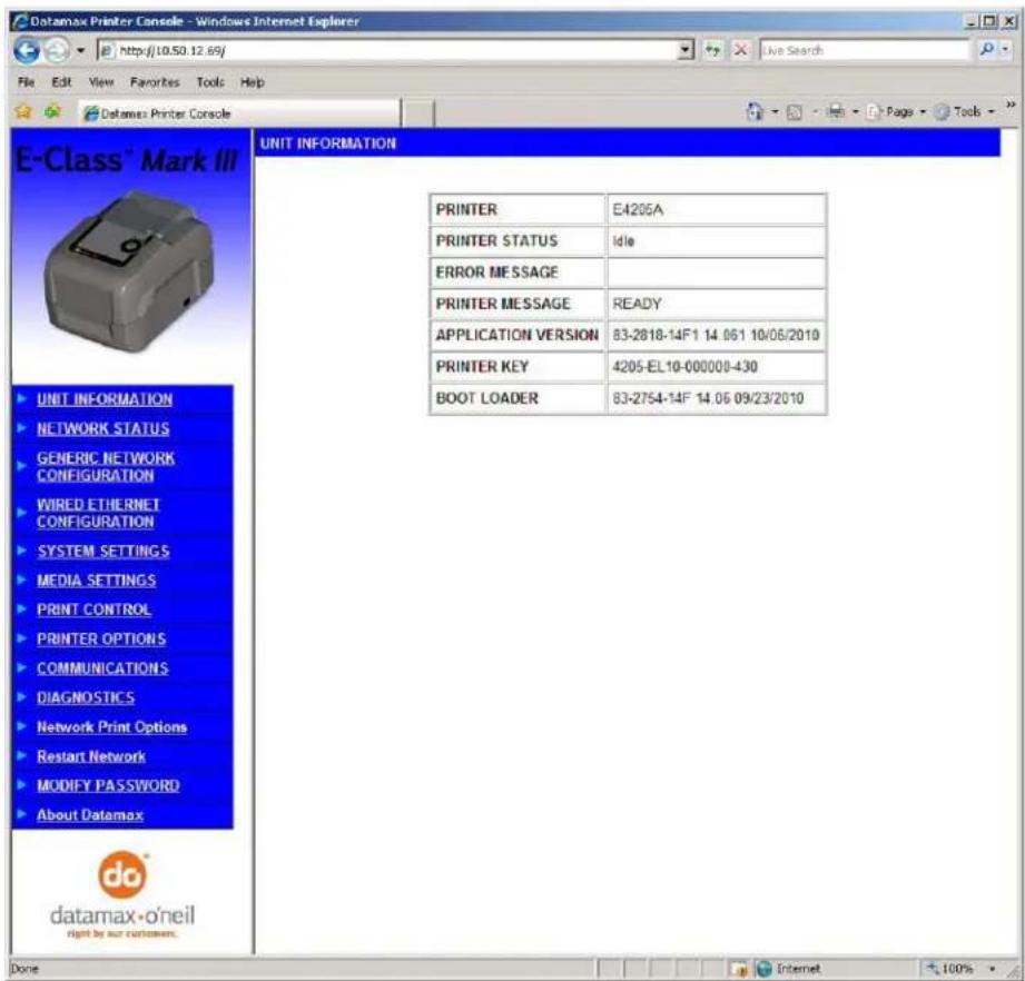 Datamax O'Neil Mark III E4204B - B.2 Pages Web internes de l'imprimante - 1