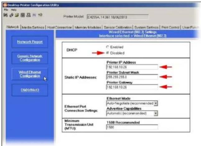 Datamax O'Neil Mark III E4204B - B.1.1 Configuration cablee - Adresse IP statique : - 3