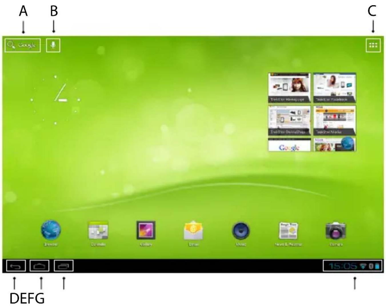 TrekStor SurfTab ventos 10.1 - 3.4) Elementy ekranu głównego - 1