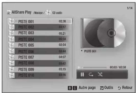 SAMSUNG BDES7009 - Commandes de l'écran Musique - 1