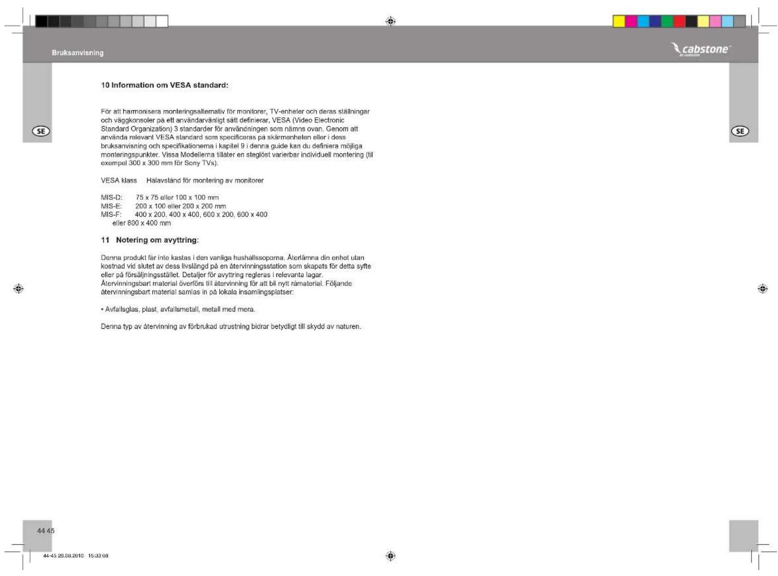 Cabstone TV EasyScope L - Notering om sakerhet: - 8