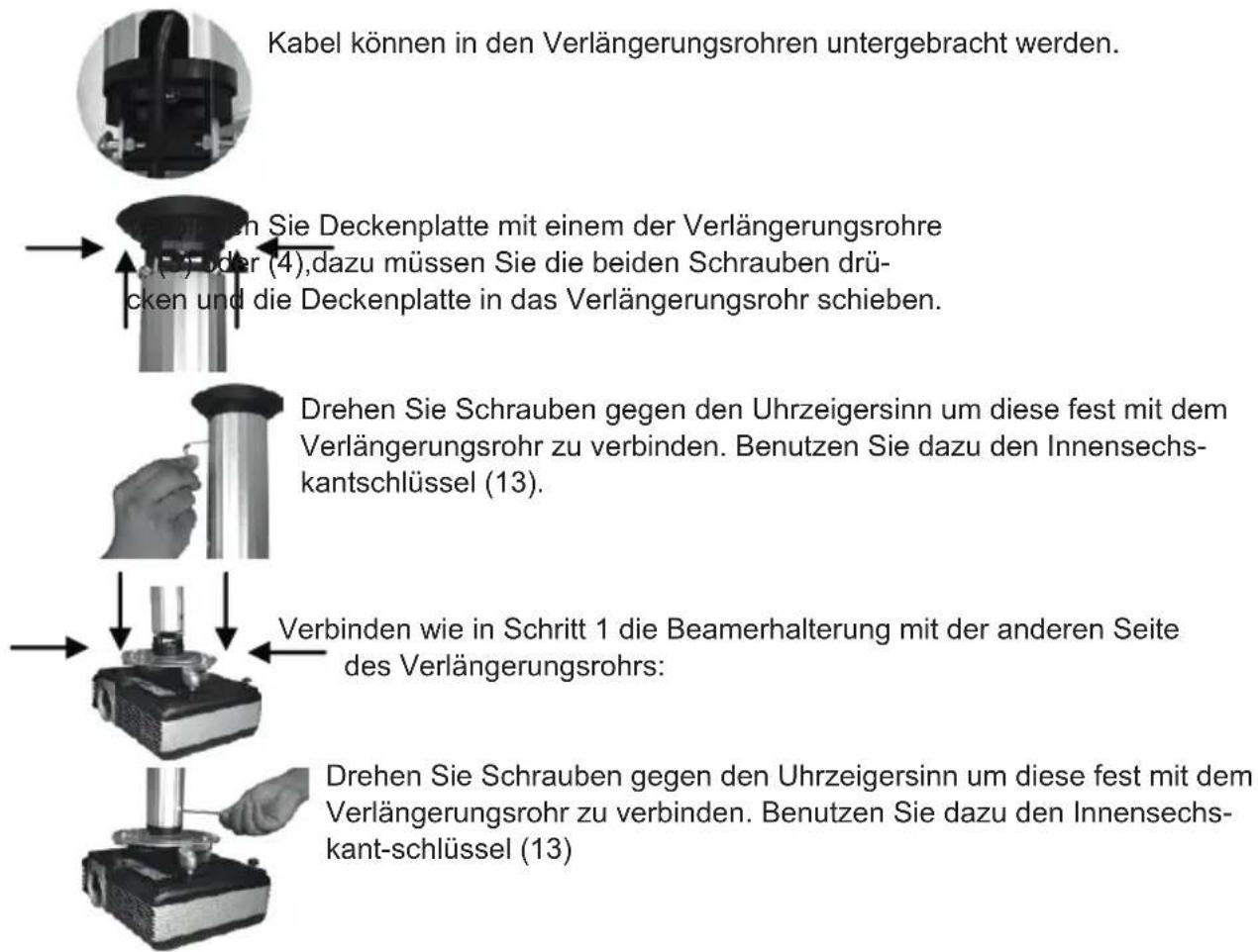 Cabstone BeamerFlex 51945 - c) Zusammenbau der Decken- und der Beamerhalterung: - 1