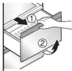 Diagram showing a hand inserting a file into a drawer with numbered arrows indicating process steps