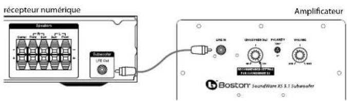 BOSTON ACOUSTICS SoundWare XS 5.1 - Branchements du caisson de basseystemet. Vid tecken pa transportskada, kontakta genast din Återförsäljare och/eller fraktföretaget. Spara transportkartong och forpackningsmaterial für fremtida bruk. - 1