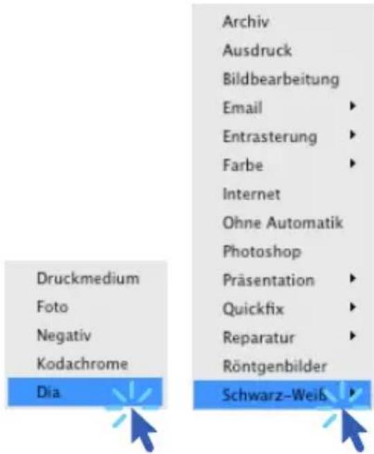 PLUSTEK OpticFilm 8200i SE - Auswahl der Vorlage, des Verwendungsziels und des Farbmodus - 1