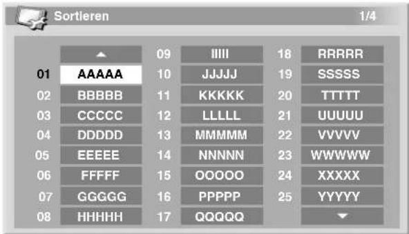 Sortieren 1/4 01 AAAAA 10 IIII 18 RRRRR 02 BBBBB 11 JJJJJ 19 SSSSS 03 CCCCC 12 KKKKK 20 TTTTT 04 DDDDD 13 LLLLL 21 UUUUU 05 EEEEE 14 MMMMM 22 VVVVV 06 FFFFF 15 NNNNN 23 WWWWW 07 GGGGG 16 OOOOO 24 XXXXX 08 HHHHH 17 PPPPP 25 YYYYY ▼