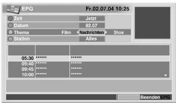 EPG Fr.02.07.04 10:25 Zelt Jetzt Datum 02.07 Thema Film Nachrichten Show Station Alles 05:30 ****** ****** 09:40 ****** ****** 09:45 ****** 10:00 ****** ****** BeendenEPG