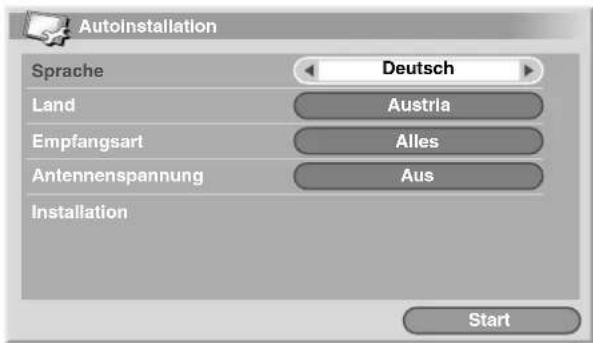 AutoInstallation Sprache Deutsch Land Austria Empfangsart Alles Antennenspannung Aus Installation Start