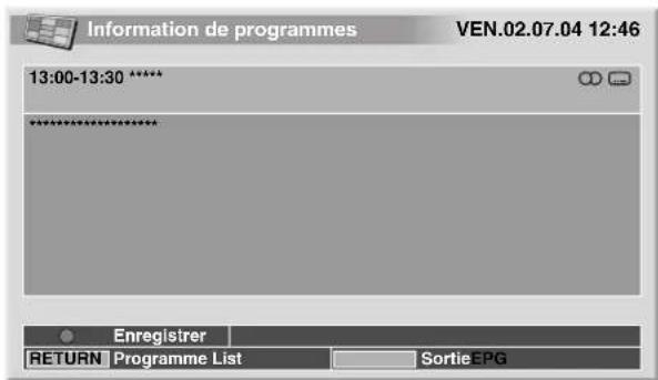 PIONEER PDP506XDE - Affichage des informations concernant une émission - 1