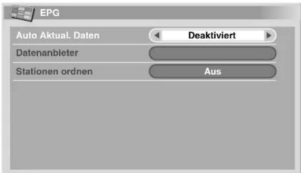 EPG Auto Aktual. Daten Deaktiviert Datenanbieter Stationen ordnen Aus