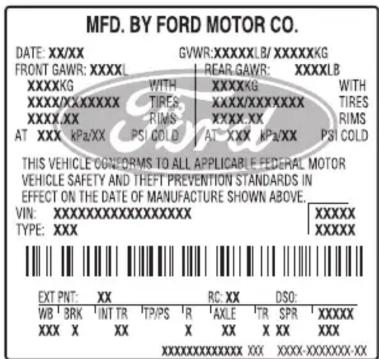 Mercury Grand Marquis (2009) - Étiquette d'homologation de sécurité - 1