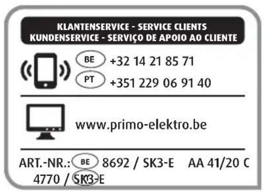 PRIMO SK3 - ANTWOORDKAART / CARTE DE REPONSE ANTWORKARTE / FORMULARIO DE GARANTIA - 1