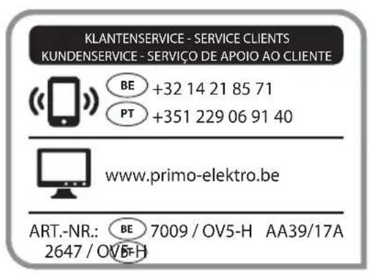 PRIMO OV5 - ANTWOORDKAART / CARTE DE REPONSE ANTWORTKARTE / FORMULÁRIO DE GARANTIA - 1