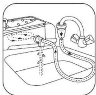 Diagram illustrating a water pump system with labeled components and flow direction arrows