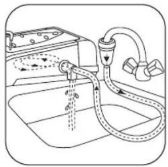 Diagram illustrating a water pump system with labeled components and flow direction arrows