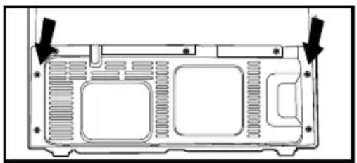 Technical diagram of a computer chassis back panel with mounting holes and ventilation slots (no text or labels)