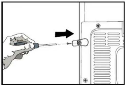 Illustration of a hand using a screwdriver to adjust or install a component, with an arrow indicating the process (no text or symbols present)